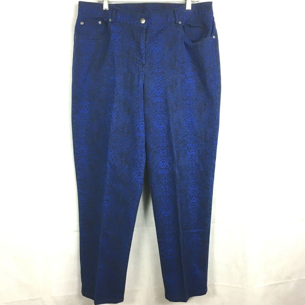 Ruby Rd. Jeans Womens Sz 16W Blue Black Snake Print‎ Stretch Skinny Jeans